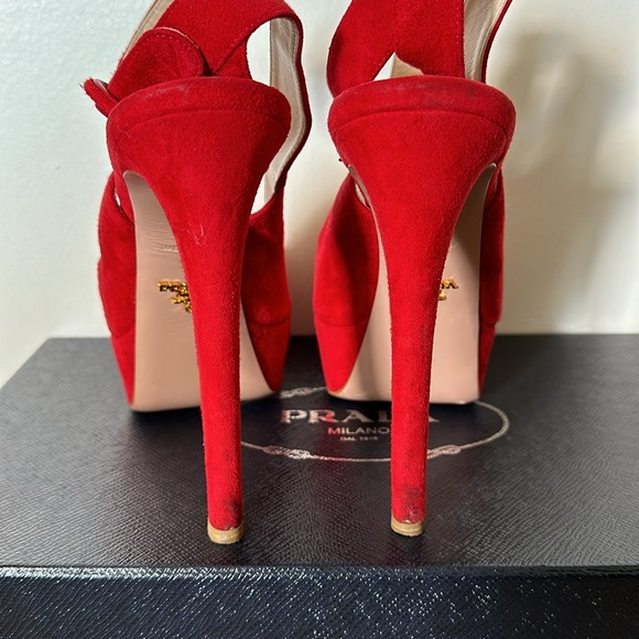 Prada Red Suede heels size 38 - Picture 4 of 5